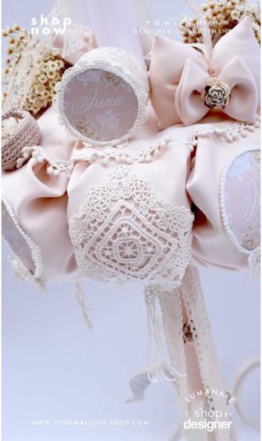 Lumanare de botez cu dantela bumbac crem si flori uscate Chic Flower 2